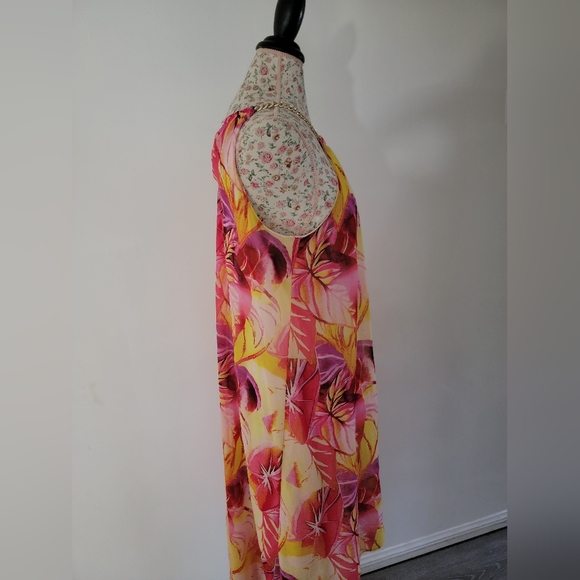 Jennifer Lopez Floral Halter Neck Dress - Pink and Yellow Size Large - Picture 3 of 8